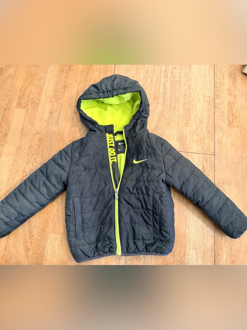 Nike Kids Black Puffer Jacket with Neon Lime Accents